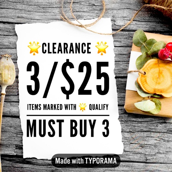 🌟 3/$25. Clearance Pricing on items marked with a 🌟. - Picture 1 of 1